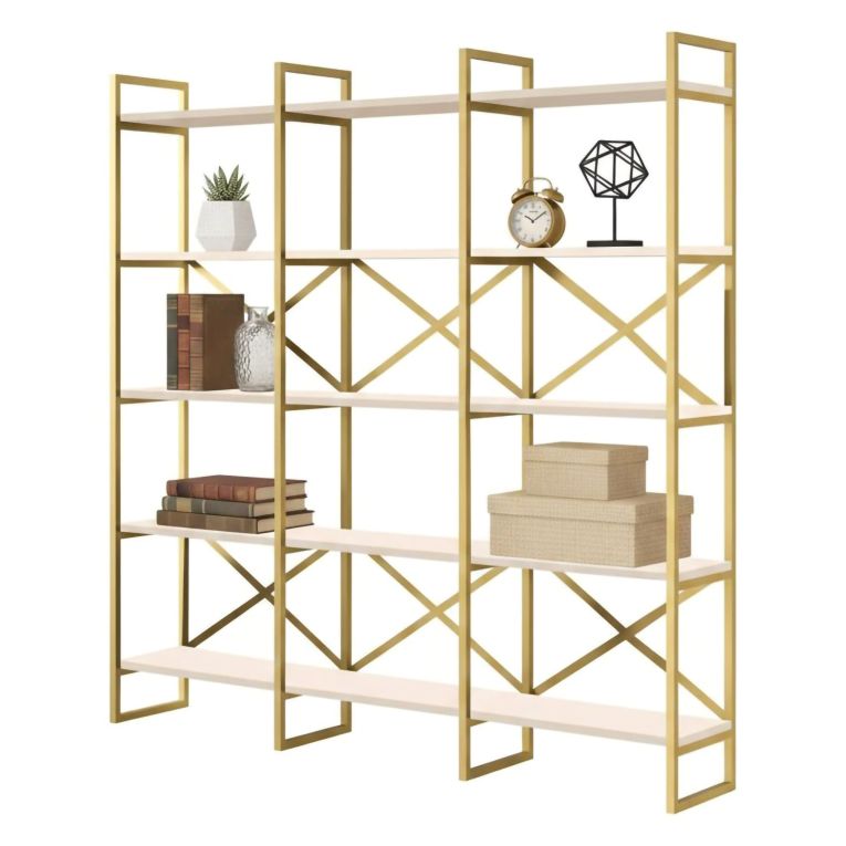 Libreria Bianco oro 5 Ripiani Struttura Verticale 170x30x175h cm, Colore Struttura oro - Gauro