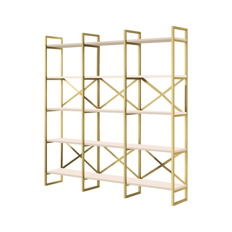 Libreria Bianco oro 5 Ripiani Struttura Verticale 170x30x175h cm, Colore Struttura oro - Gauro