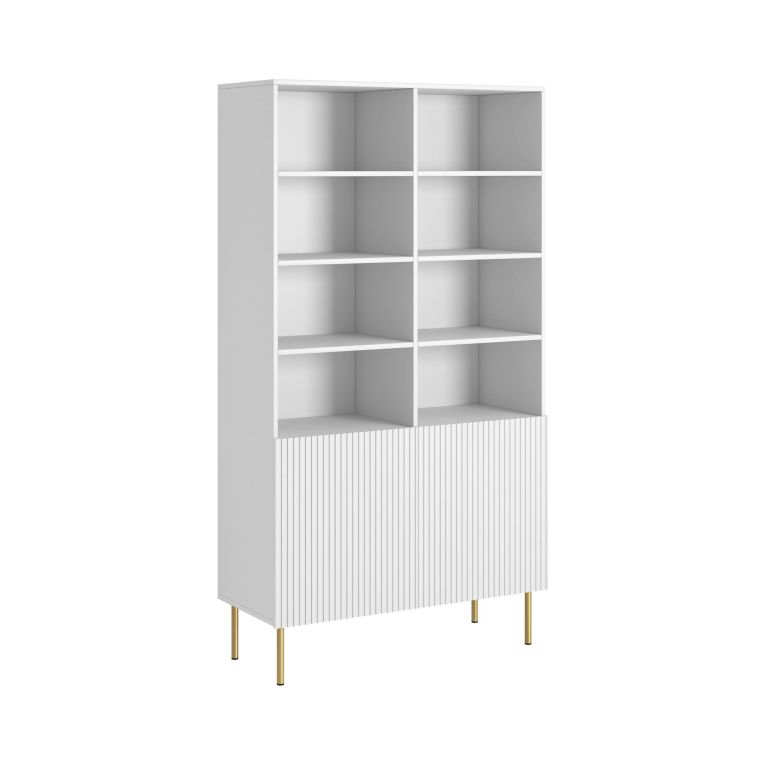 Libreria Bianco oro un Ripiano Piedini oro 100x42x177h cm, 2 Ante - Maierato