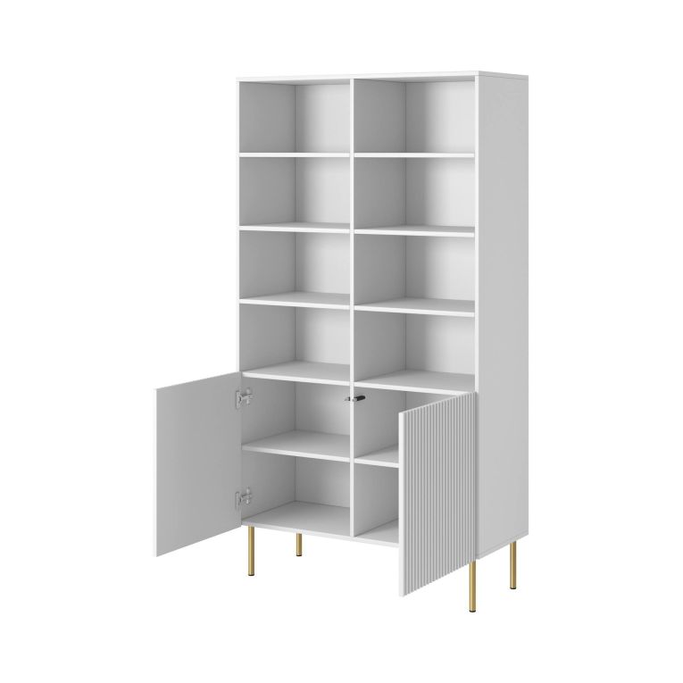 Libreria Bianco oro un Ripiano Piedini oro 100x42x177h cm, 2 Ante - Maierato