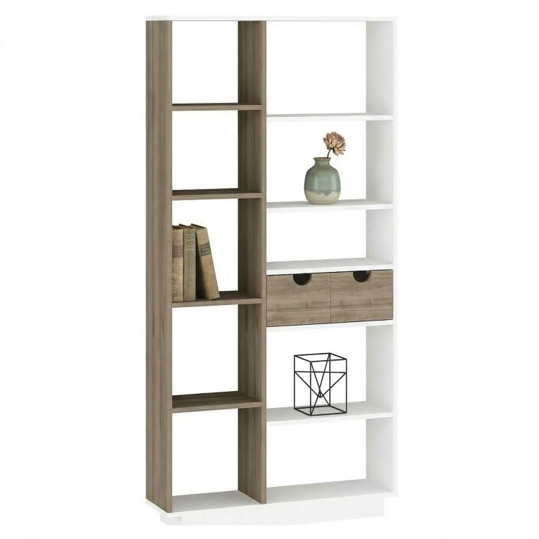 Libreria Bianco Rovere Marrone 8 Ripiani 2 Cassetti 80x25x189h cm, Installazione Libera - Imer