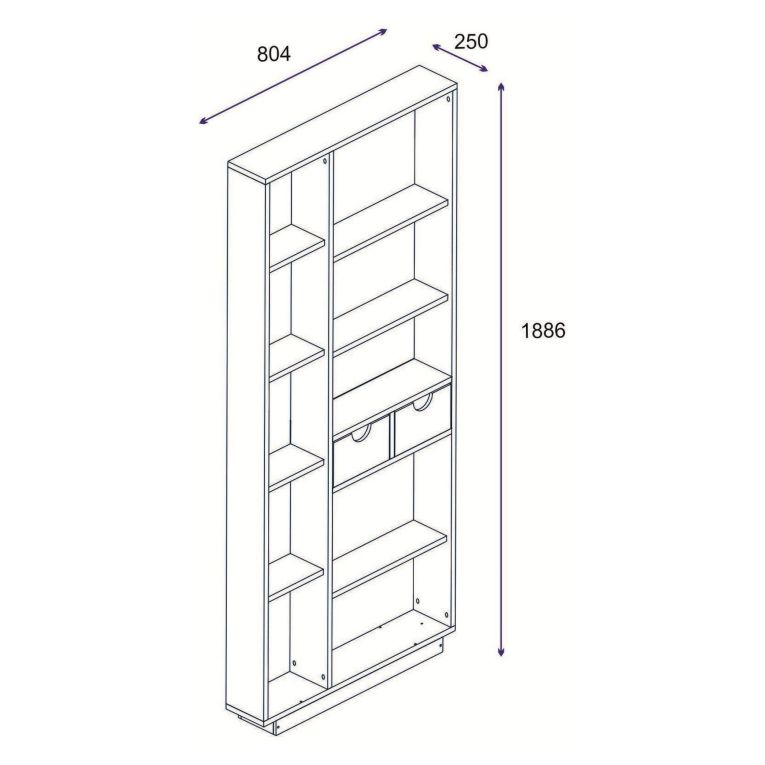 Libreria Bianco Rovere Marrone 8 Ripiani 2 Cassetti 80x25x189h cm, Installazione Libera - Imer