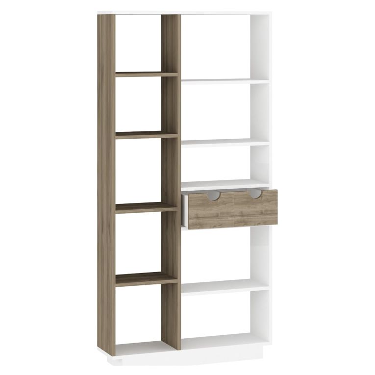 Libreria Bianco Rovere Marrone 8 Ripiani 2 Cassetti 80x25x189h cm, Installazione Libera - Imer
