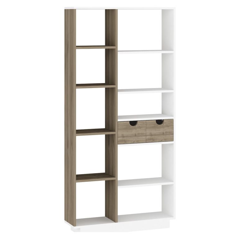 Libreria Bianco Rovere Marrone 8 Ripiani 2 Cassetti 80x25x189h cm, Installazione Libera - Imer