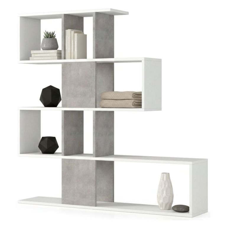 Libreria bifacciale bianca e cemento 145x145h cm - Allison