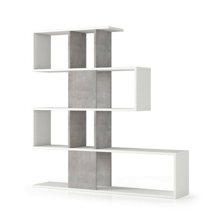Libreria bifacciale bianca e cemento 145x145h cm - Allison