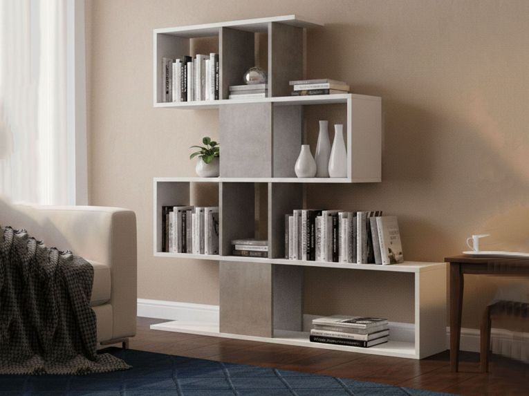 Libreria bifacciale bianca e cemento 145x145h cm - Allison