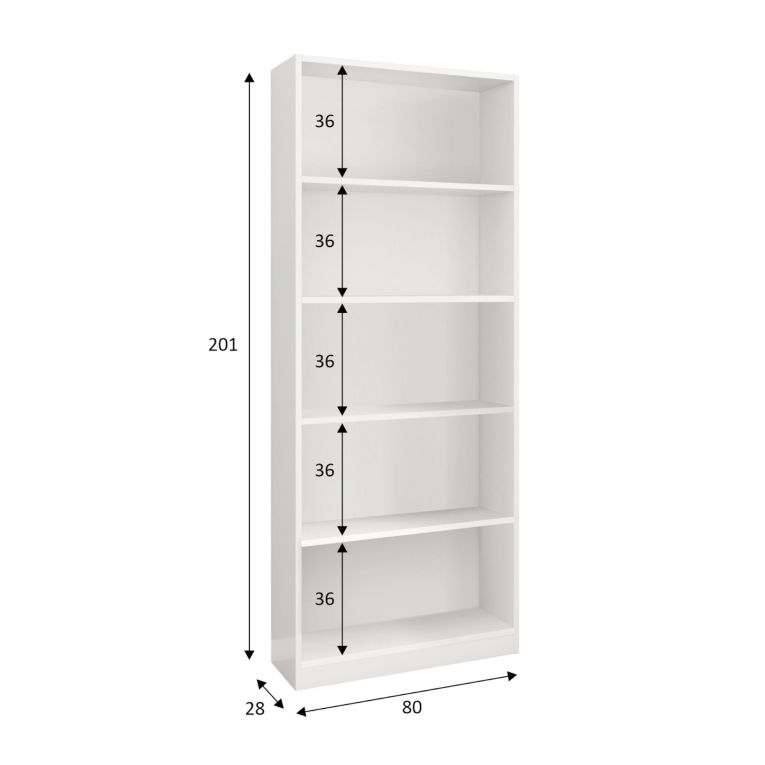 Libreria Boston, Mobile portalibri lineare a 4 ripiani, Scaffale da ufficio o camera, Mobile portalibri moderno, 80x28h201 cm, Bianco