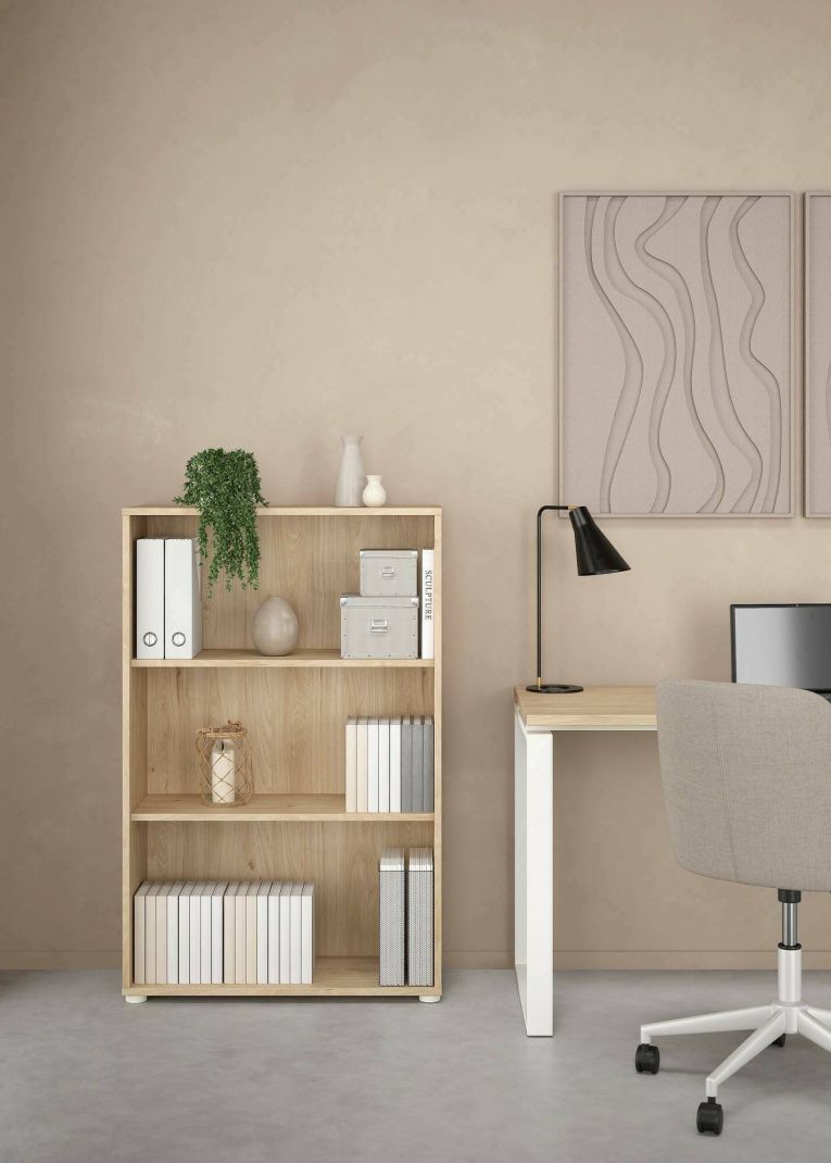 Libreria Camille, Scaffale da ufficio, Mobile portalibri, Biblioteca, 34x80 h124 cm, Rovere