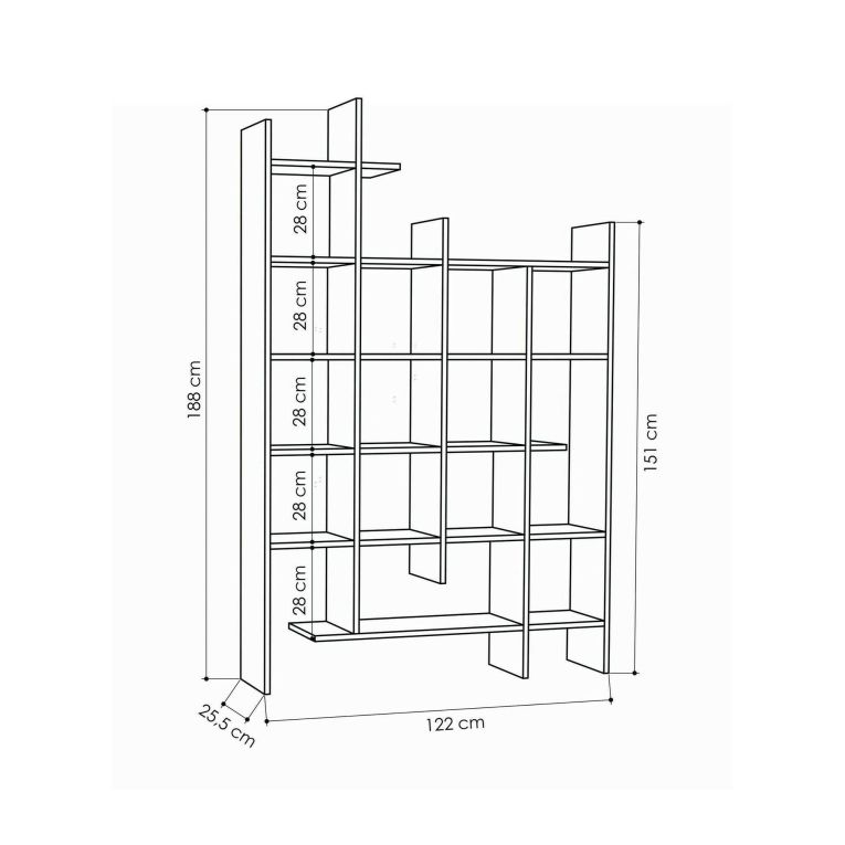 Libreria Chertan, Scaffale da ufficio, Mobile portalibri, Biblioteca, 122x26h188 cm, Antracite