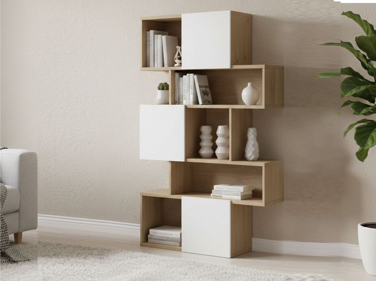 Libreria chic rovere e bianca lucida 95x166h cm - Acetosella