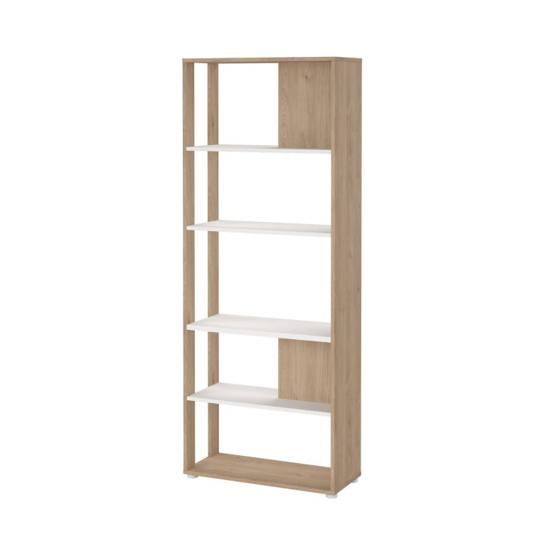 Libreria Colette, Scaffale da ufficio, Mobile portalibri, Biblioteca, 34x80 h205 cm, Rovere e Bianco