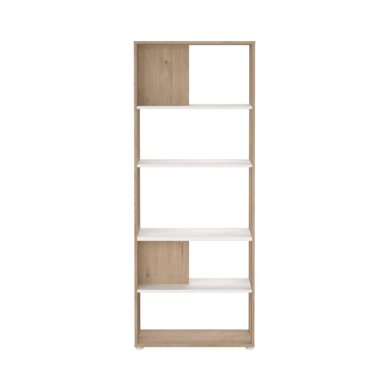 Libreria Colette, Scaffale da ufficio, Mobile portalibri, Biblioteca, 34x80 h205 cm, Rovere e Bianco