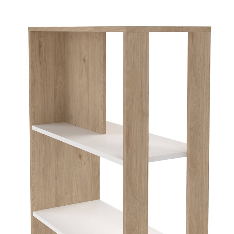 Libreria Colette, Scaffale da ufficio, Mobile portalibri, Biblioteca, 34x80 h205 cm, Rovere e Bianco