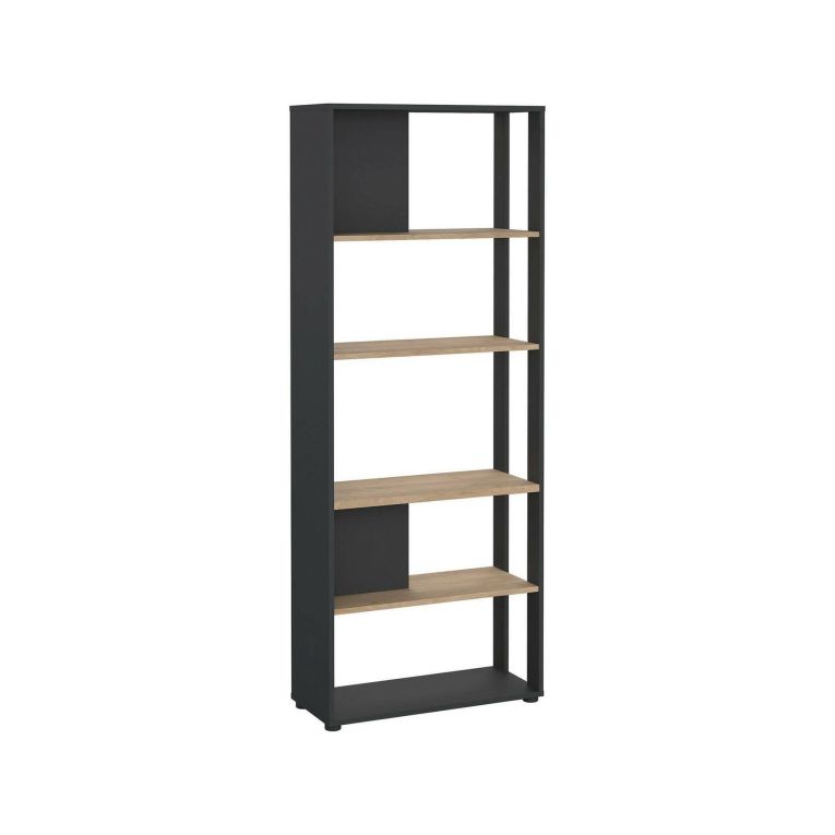Libreria Colette, Scaffale da ufficio, Mobile portalibri, Biblioteca, 34x80 h205 cm, Rovere e Grigio