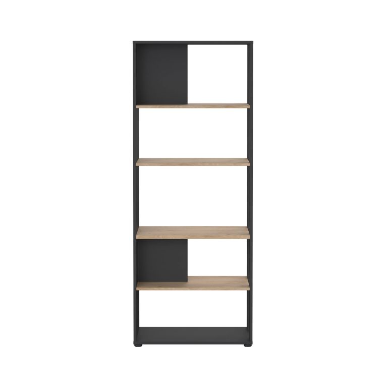 Libreria Colette, Scaffale da ufficio, Mobile portalibri, Biblioteca, 34x80 h205 cm, Rovere e Grigio