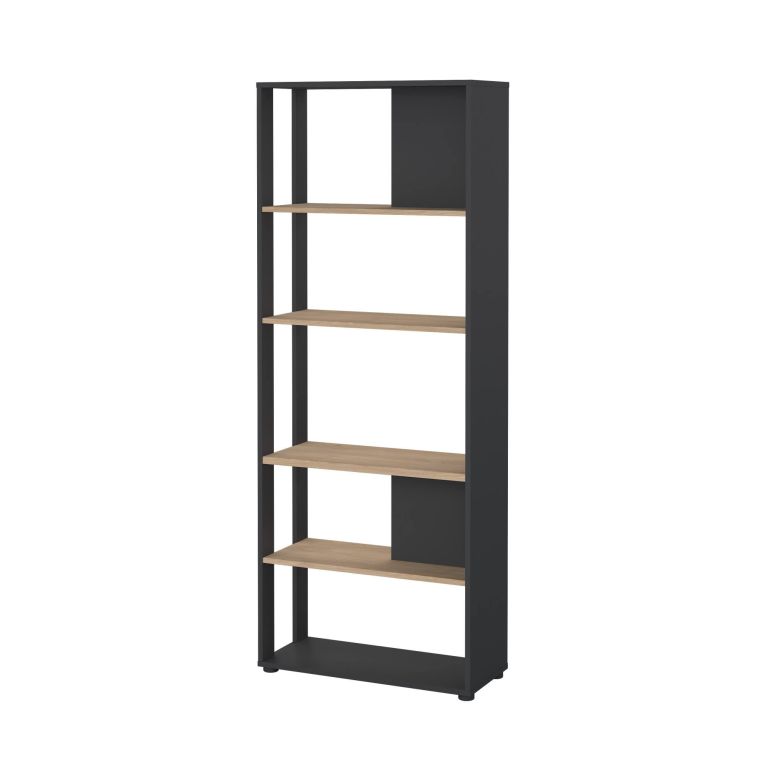 Libreria Colette, Scaffale da ufficio, Mobile portalibri, Biblioteca, 34x80 h205 cm, Rovere e Grigio
