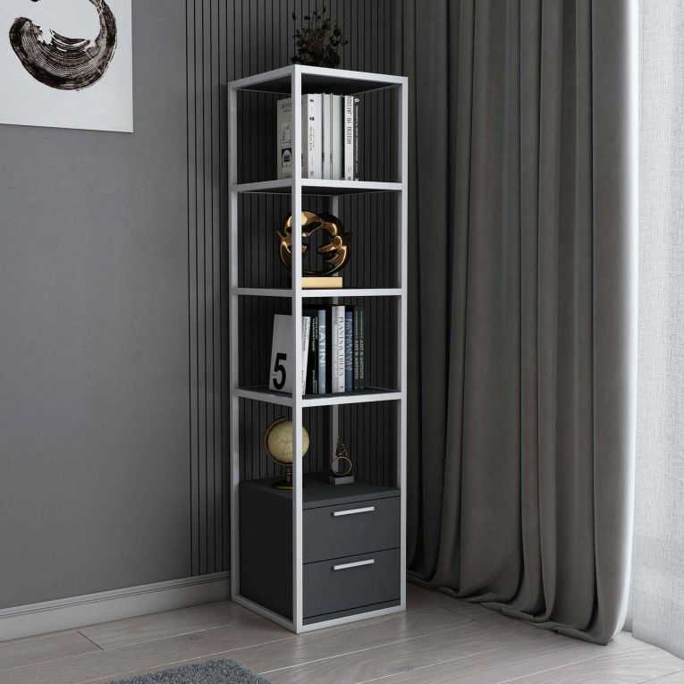 Libreria con 2 cassetti bianca e antracite 39x169h cm - Arsim