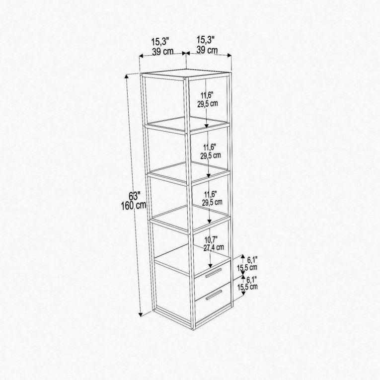 Libreria con 2 cassetti bianca e antracite 39x169h cm - Arsim