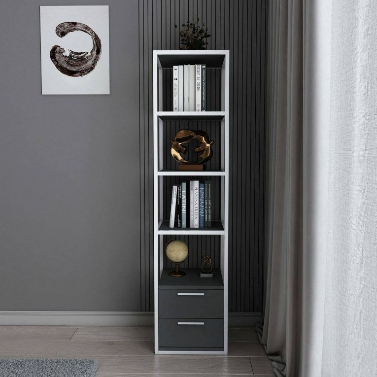 Libreria con 2 cassetti bianca e antracite 39x169h cm - Arsim