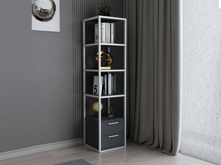 Libreria con 2 cassetti bianca e antracite 39x169h cm - Arsim