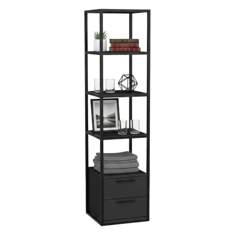 Libreria con 2 cassetti nera e antracite 39x169h cm - Arsim