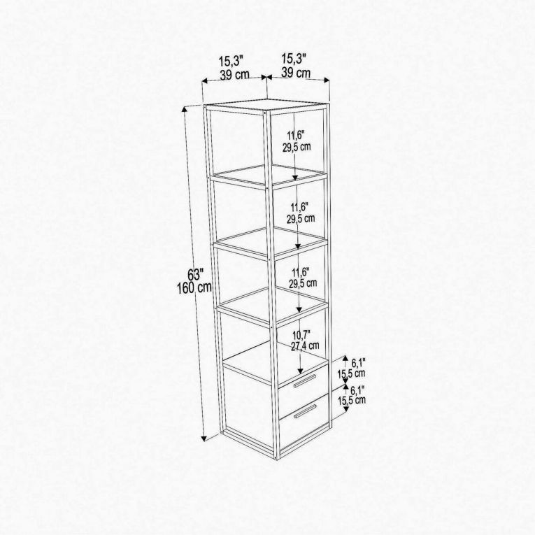 Libreria con 2 cassetti nera e antracite 39x169h cm - Arsim