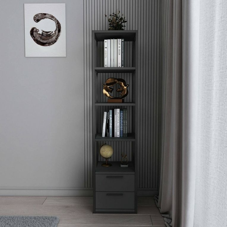 Libreria con 2 cassetti nera e antracite 39x169h cm - Arsim