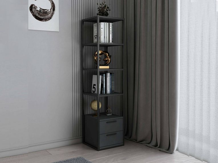 Libreria con 2 cassetti nera e antracite 39x169h cm - Arsim