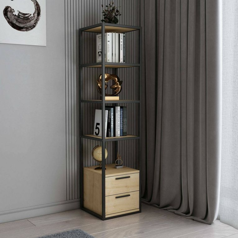Libreria con 2 cassetti nera e quercia 39x169h cm - Arsim