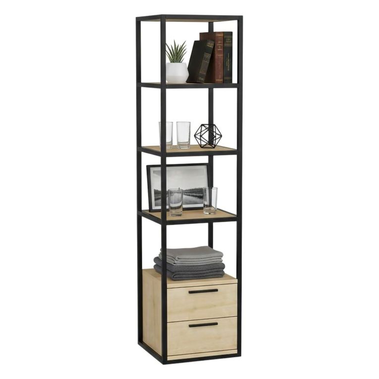 Libreria con 2 cassetti nera e quercia 39x169h cm - Arsim