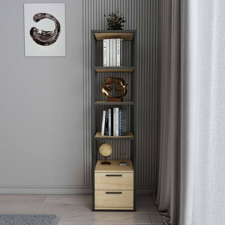 Libreria con 2 cassetti nera e quercia 39x169h cm - Arsim