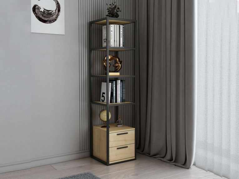 Libreria con 2 cassetti nera e quercia 39x169h cm - Arsim