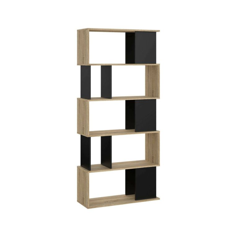 Libreria Coralie, Scaffale da ufficio, Mobile portalibri, Biblioteca, 80x29 h175 cm, Quercia e Nero