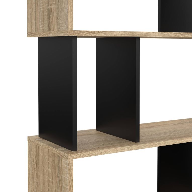 Libreria Coralie, Scaffale da ufficio, Mobile portalibri, Biblioteca, 80x29 h175 cm, Quercia e Nero