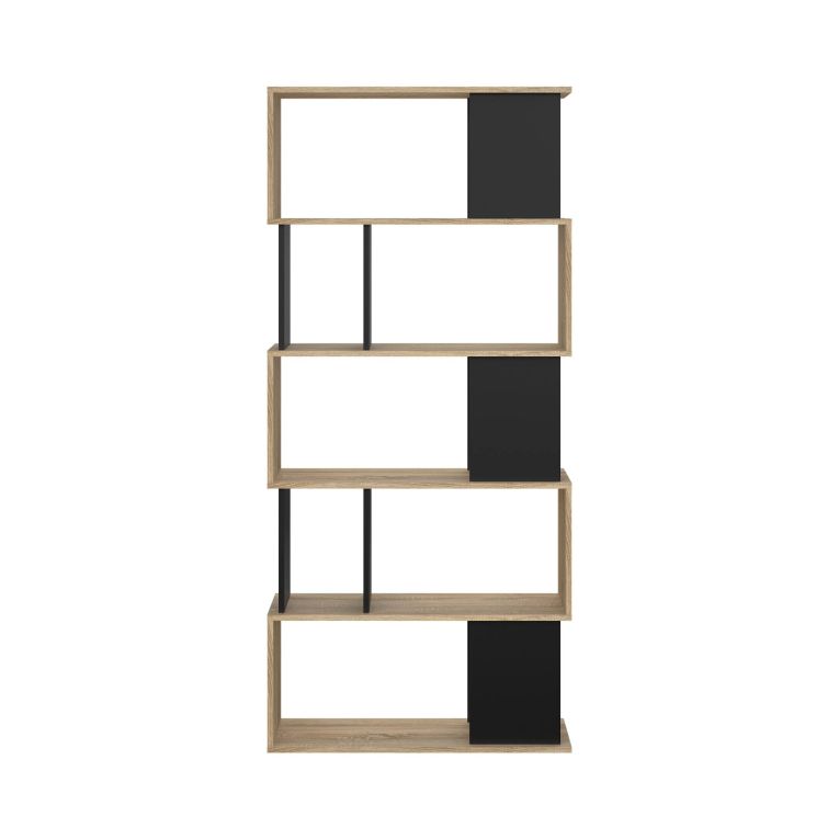 Libreria Coralie, Scaffale da ufficio, Mobile portalibri, Biblioteca, 80x29 h175 cm, Quercia e Nero
