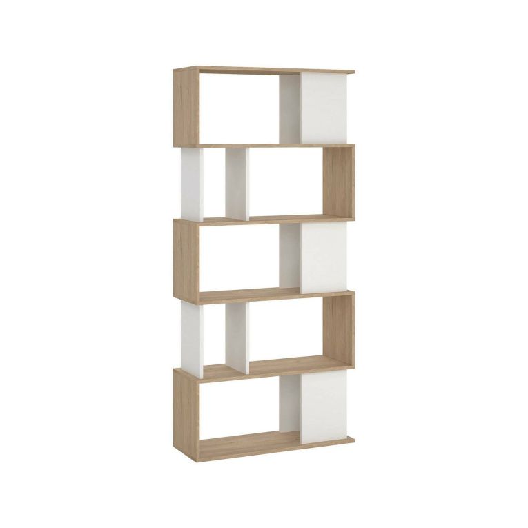 Libreria Coralie, Scaffale da ufficio, Mobile portalibri, Biblioteca, 80x30 h174 cm, Rovere e Bianco