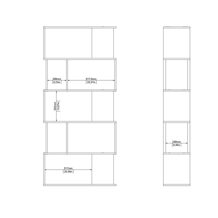 Libreria Coralie, Scaffale da ufficio, Mobile portalibri, Biblioteca, 80x30 h174 cm, Rovere e Bianco