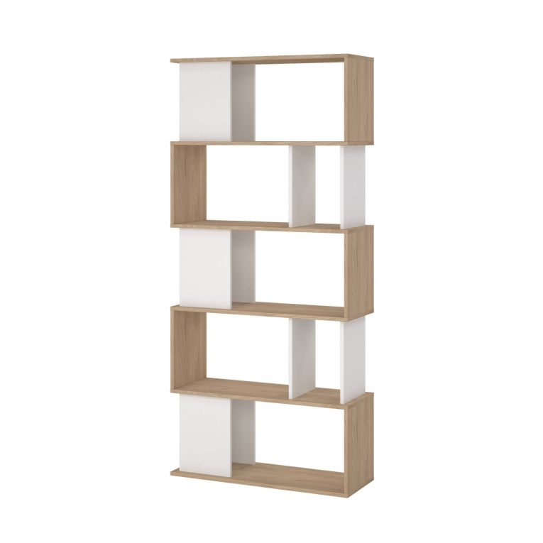 Libreria Coralie, Scaffale da ufficio, Mobile portalibri, Biblioteca, 80x30 h174 cm, Rovere e Bianco