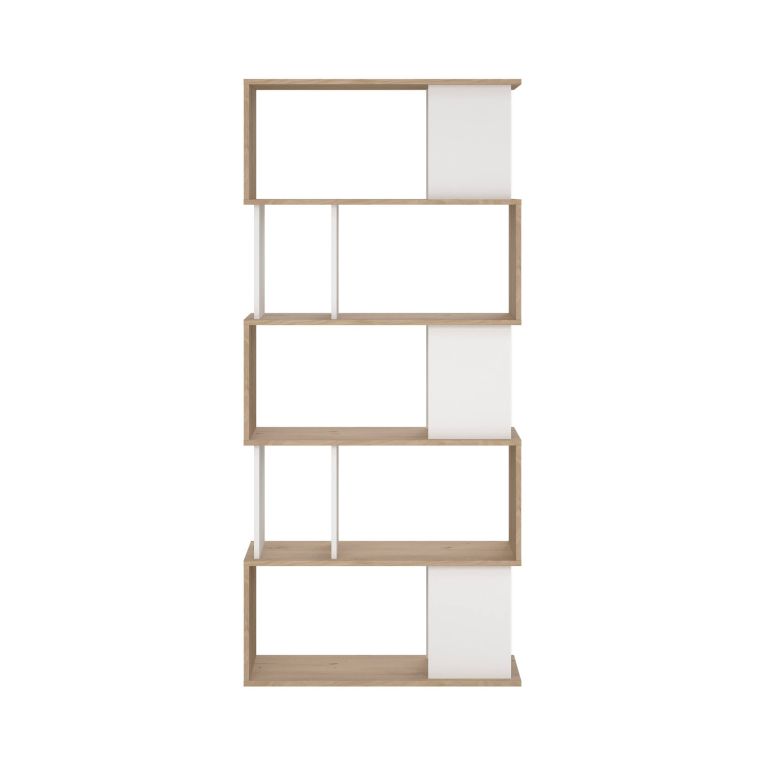 Libreria Coralie, Scaffale da ufficio, Mobile portalibri, Biblioteca, 80x30 h174 cm, Rovere e Bianco