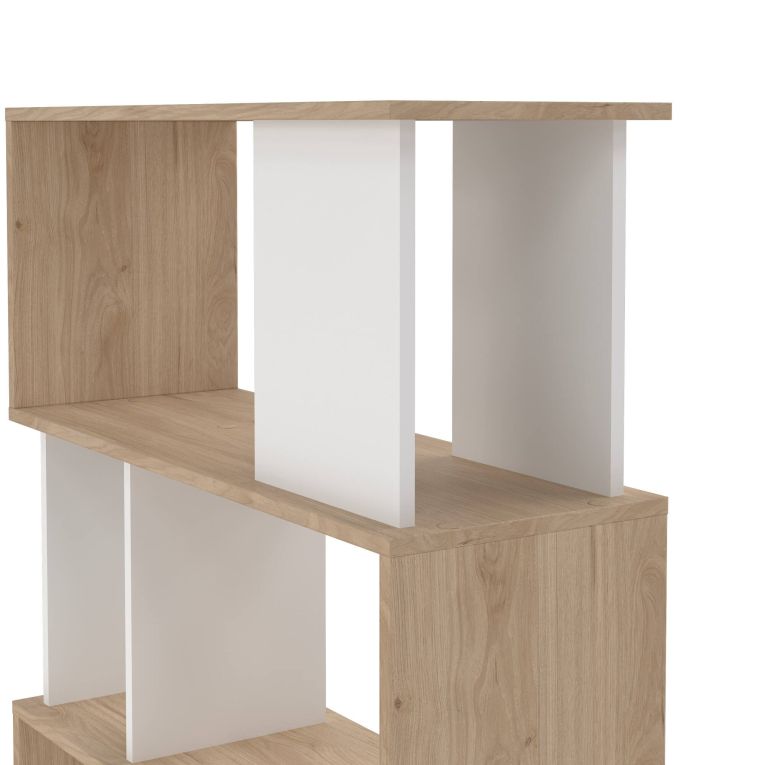 Libreria Coralie, Scaffale da ufficio, Mobile portalibri, Biblioteca, 80x30 h174 cm, Rovere e Bianco