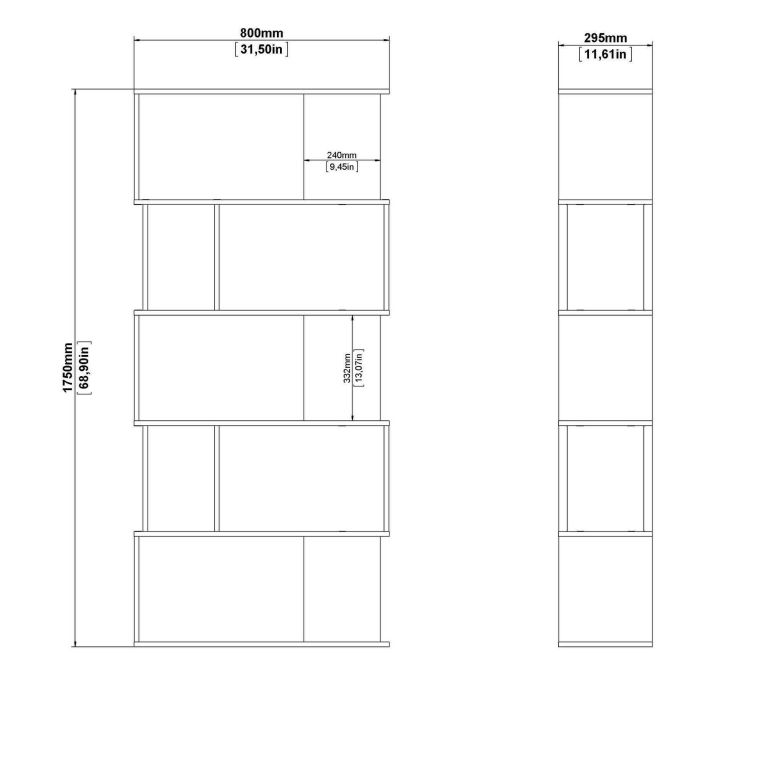 Libreria Coralie, Scaffale da ufficio, Mobile portalibri, Biblioteca, 80x30 h175 cm, Cemento e Bianco