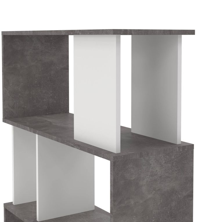 Libreria Coralie, Scaffale da ufficio, Mobile portalibri, Biblioteca, 80x30 h175 cm, Cemento e Bianco