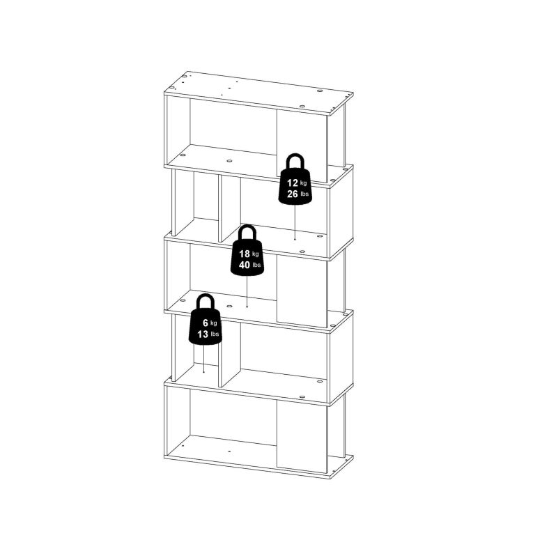 Libreria Coralie, Scaffale da ufficio, Mobile portalibri, Biblioteca, 80x30 h175 cm, Cemento e Bianco