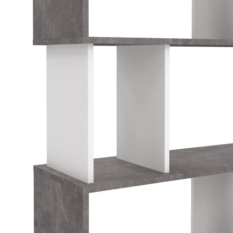 Libreria Coralie, Scaffale da ufficio, Mobile portalibri, Biblioteca, 80x30 h175 cm, Cemento e Bianco
