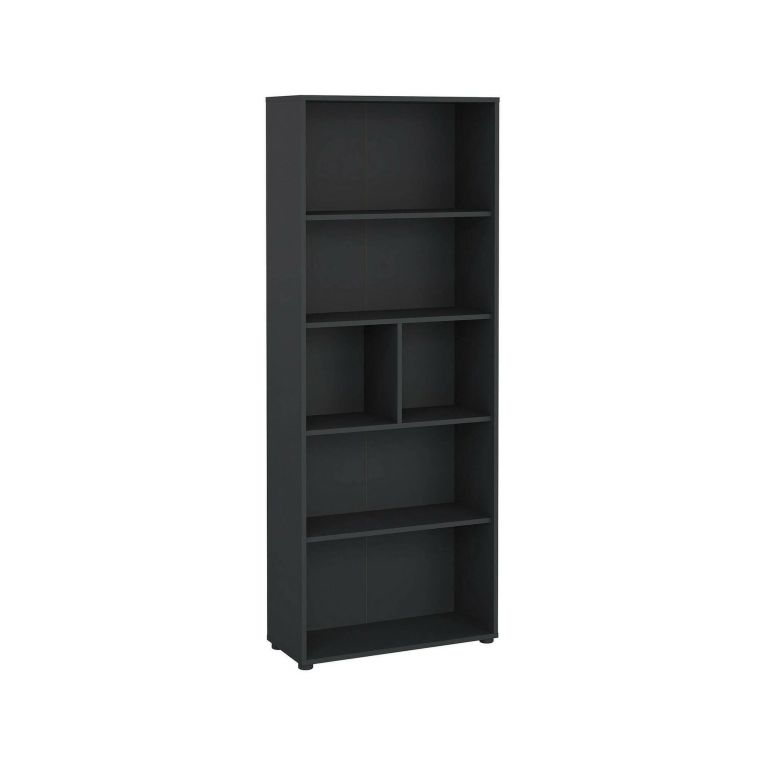 Libreria Desiree, Scaffale da ufficio, Mobile portalibri, Biblioteca, 34x80 h205 cm, Grigio