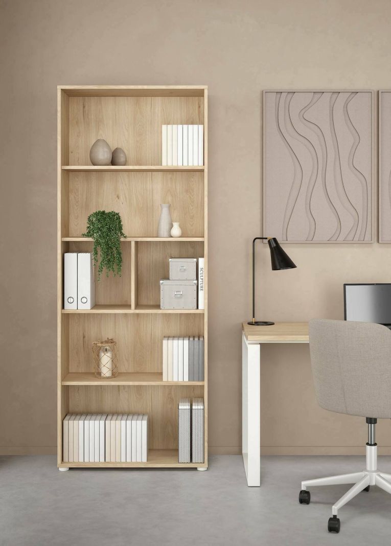 Libreria Desiree, Scaffale da ufficio, Mobile portalibri, Biblioteca, 34x80 h205 cm, Rovere
