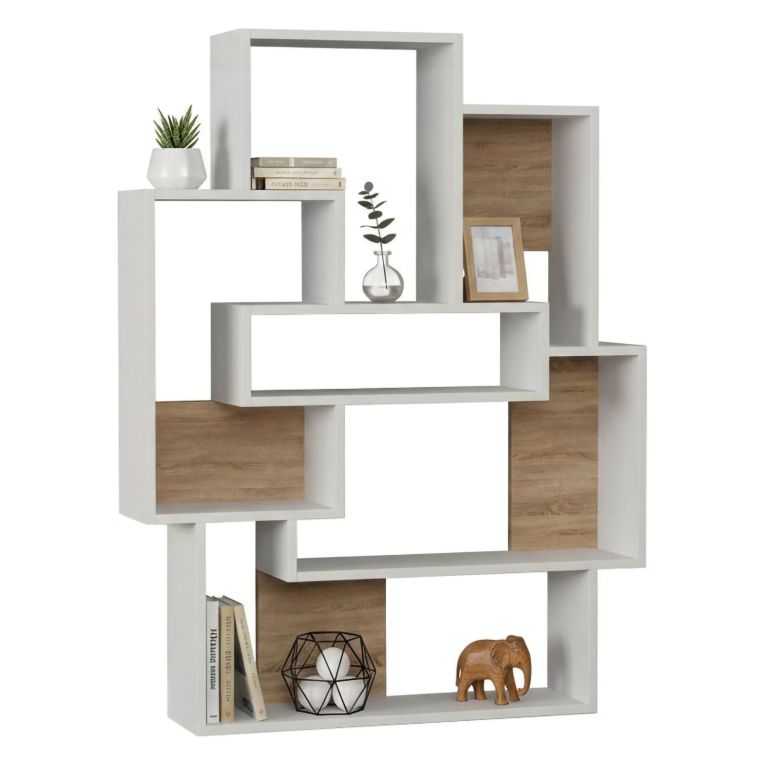 Libreria elegante bianca e quercia 101x132h cm - KhaiMuk