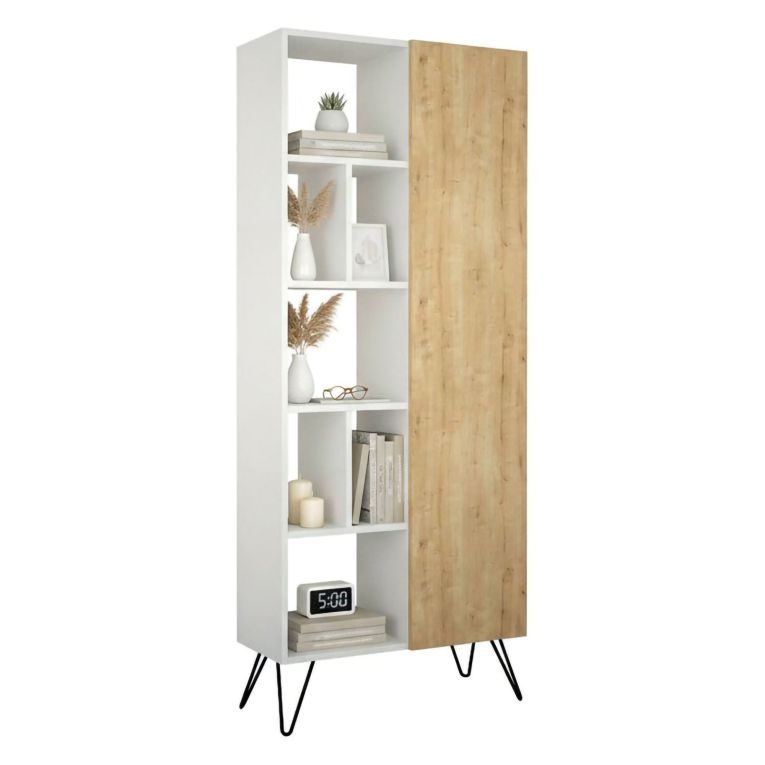 Libreria elegante bianca e quercia 79x190h cm - Lince