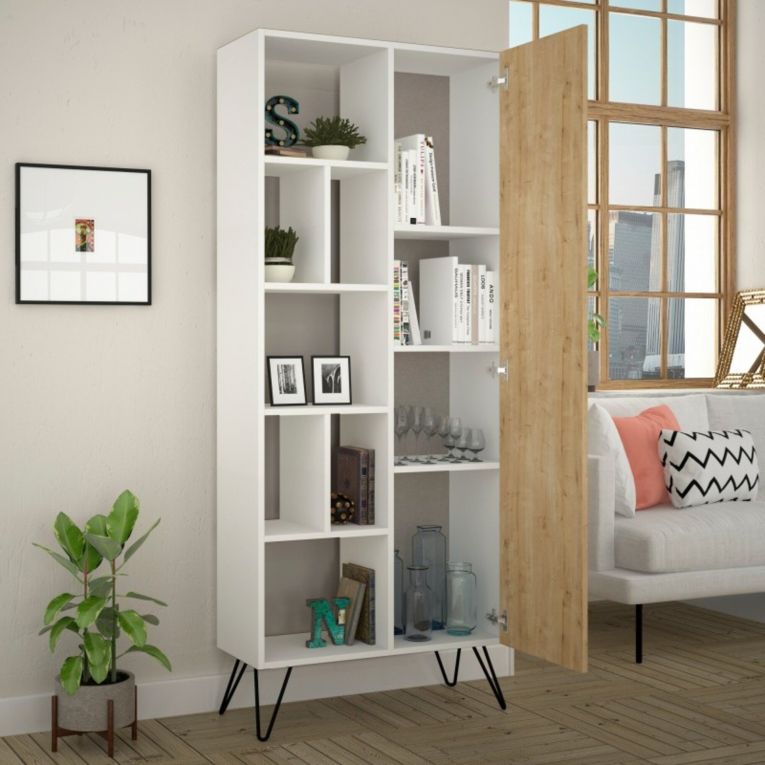 Libreria elegante bianca e quercia 79x190h cm - Lince